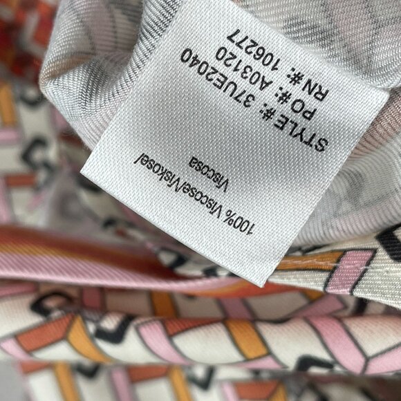 Hale Bob Womens Small Long Sleeve Button Up Blouse Geometric Orange White Shirt - Picture 6 of 13